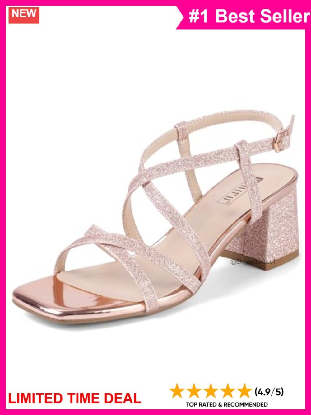 IDIFU Women's Strappy Low Block Heel Square Toe Sandals Slingback Dress Shoes